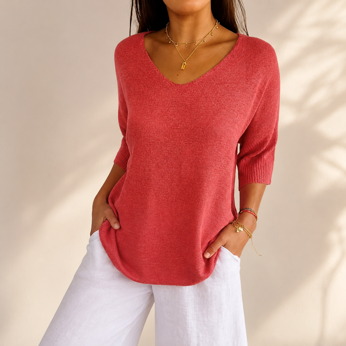 Kit 3 Blusas Luna® em Malha Leve – Decote V